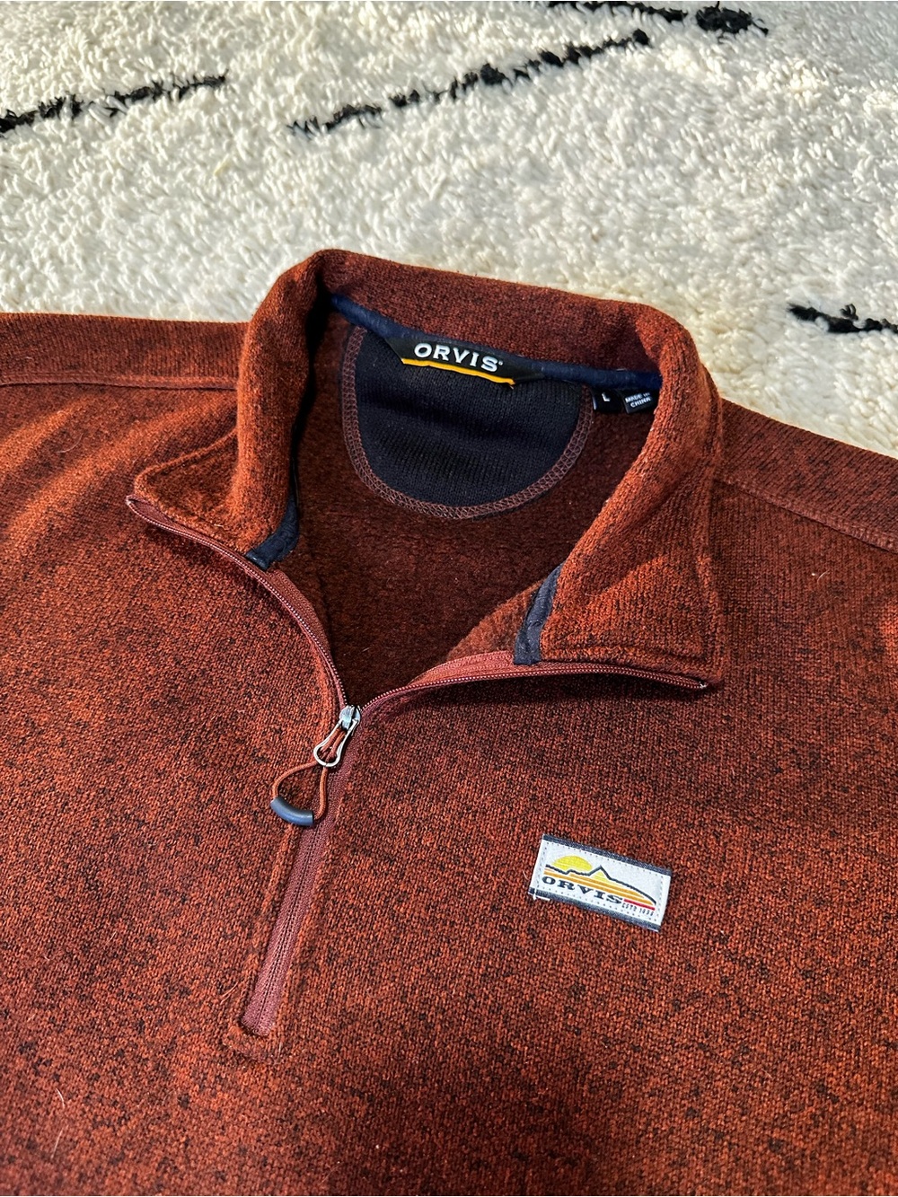 Orvis Men's Rust Red Quarter-Zip Fleece Sweater
